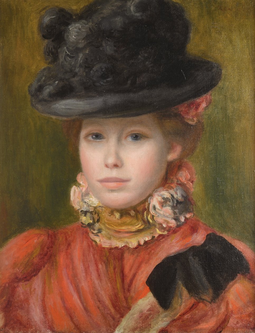 Fille au chapeau noir avec des fleurs rouges, vers 1890 - Pierre Auguste Renoir