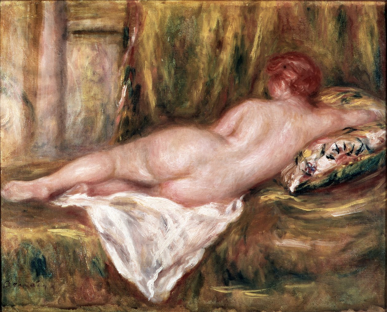 Femme nue allongée vue de dos ou repos après le bain - Pierre-Auguste Renoir