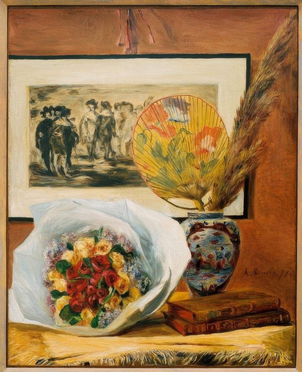 Nature morte au bouquet et à l’éventail - Pierre Auguste Renoir