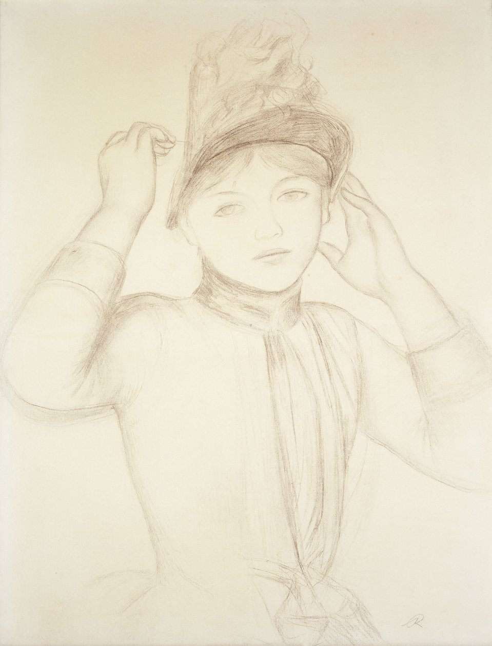 Jeune Femme Arrangeant son Chapeau, vers 1885 - Pierre Auguste Renoir