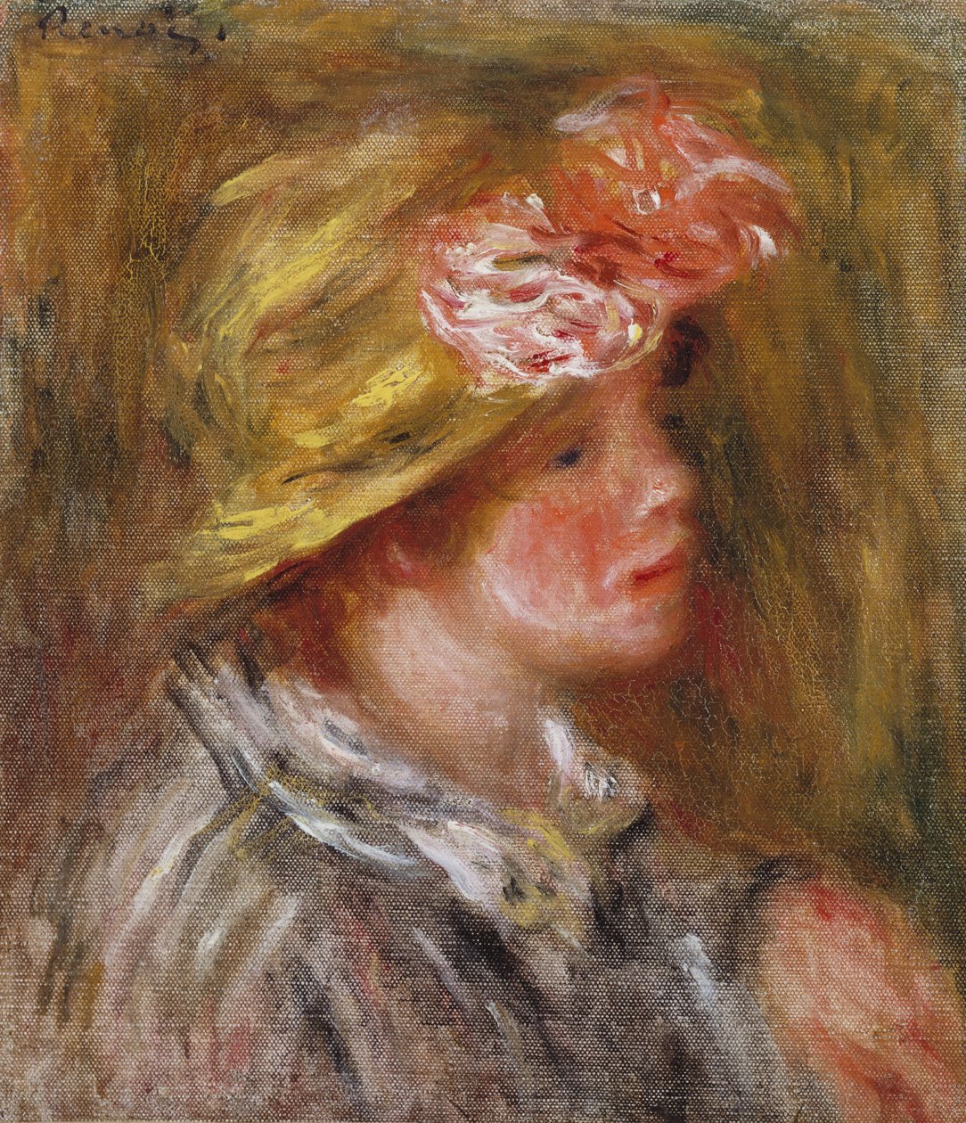 Jeune femme avec un chapeau fleuri - Pierre Auguste Renoir