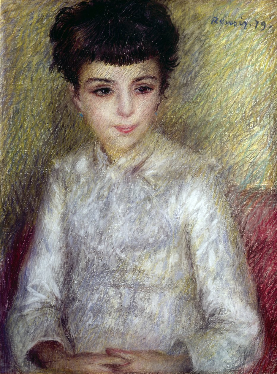 Jeune fille brune assise, les mains croisées - Pierre Auguste Renoir