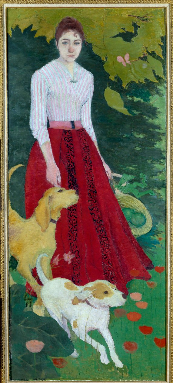 Portrait en pied de Mademoiselle Andrée Bonnard avec ses chiens - Pierre Bonnard