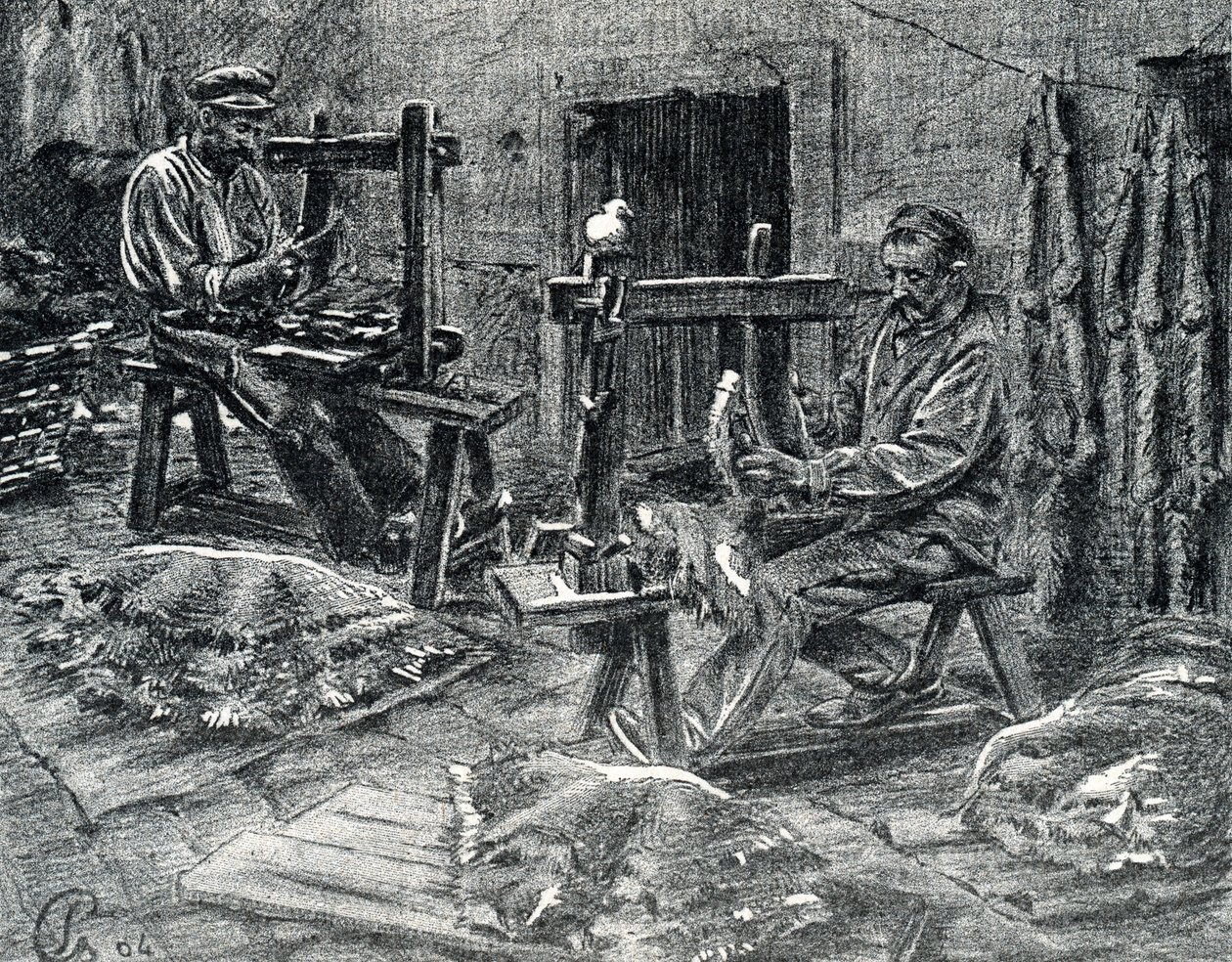 Artisans écharpant les peaux de mouton Gravure tirée de 