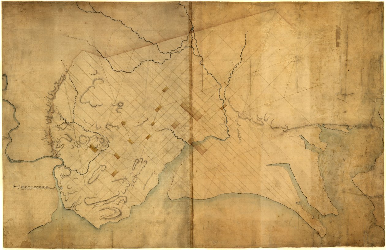 Carte en pointillés de Washington, D.C., 1791, avant le 19 août. LOC 88694203 - Pierre Charles L