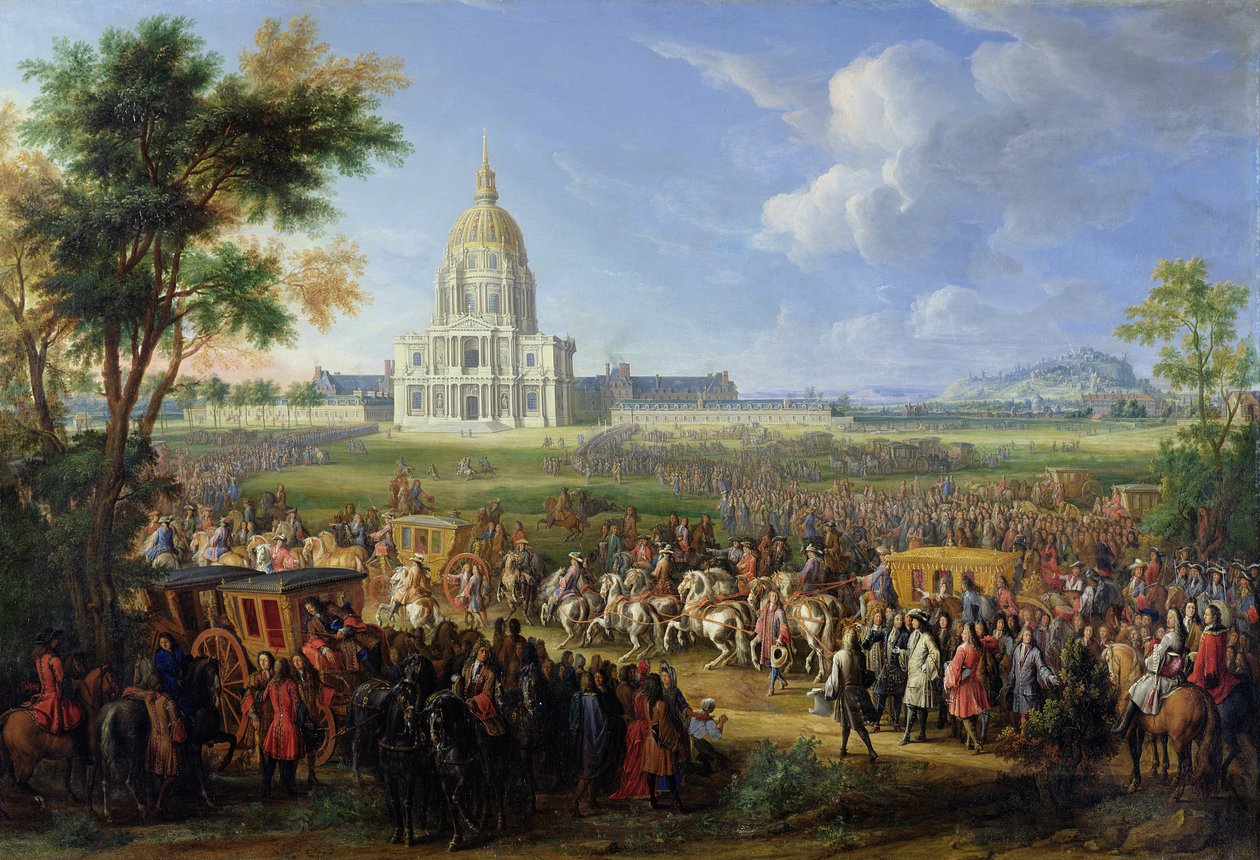 Louis XIV (1638-1715) et son entourage visitant Les Invalides, 26 août 1706 - Pierre Denis Martin