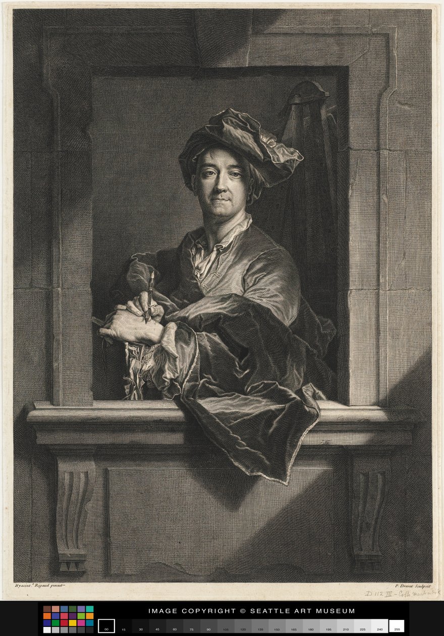 Gravure du Portrait de Hyacinthe Rigaud, fin XVIIe siècle - XVIIIe siècle - Pierre Imbert Drevet