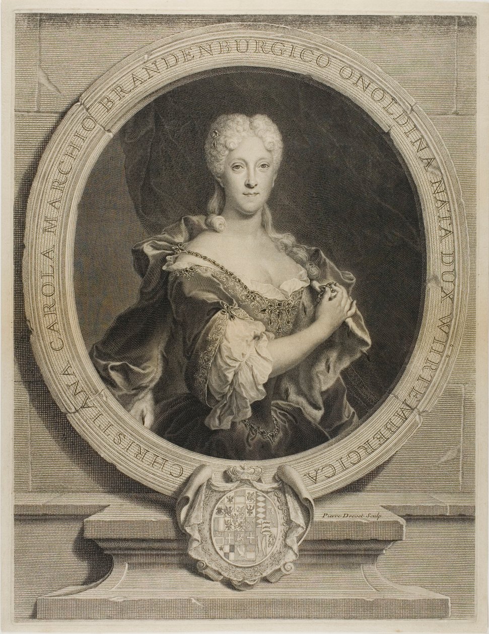 Portrait de Christine-Caroline, la margrave de Brandenbourg-Onoltzbach, épouse de Guillaume-Frédéric de Wurtemburg, 1694-1723 - Pierre Drevet