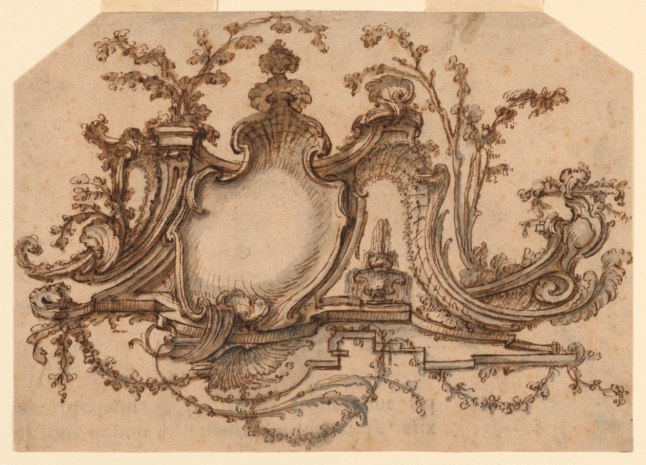Design pour décoration de panneau avec ornement rocaille - Pierre Edme Babel