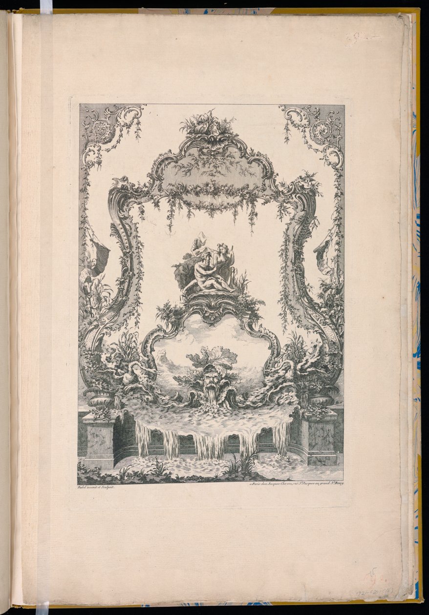 Panneau ornemental avec un double cartouche montrant un dieu de la rivière, une nymphe et une fontaine - Pierre Edme Babel