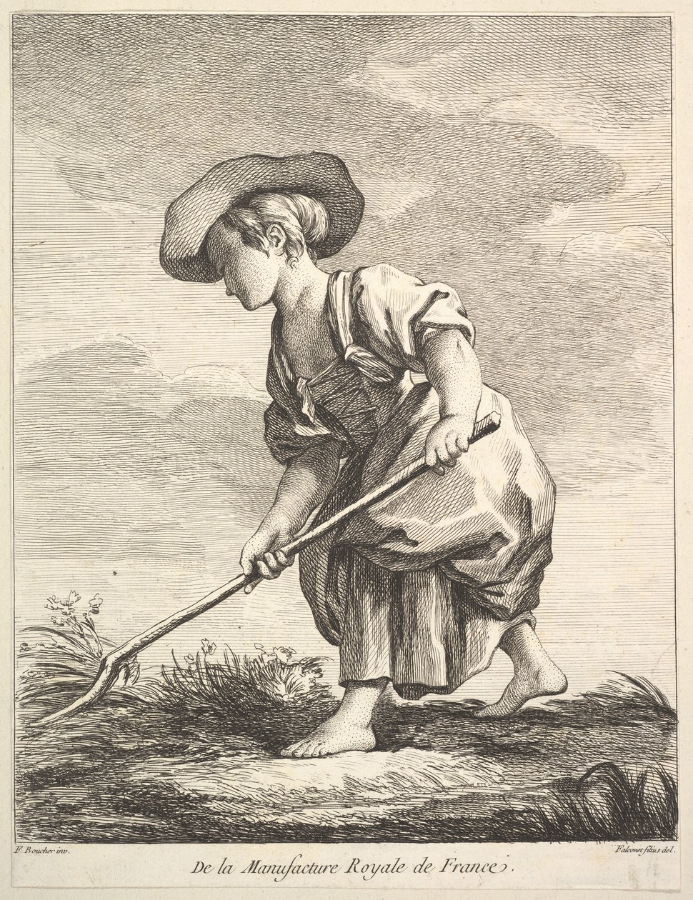 Petite fille faisant des travaux agricoles, du Premier Livre de Figures d