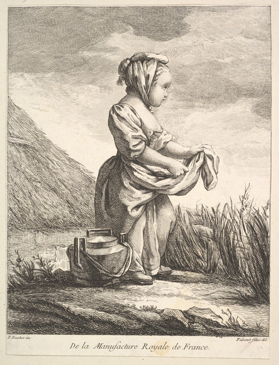Petite fille avec un récipient à ses pieds, du Premier Livre de Figures d