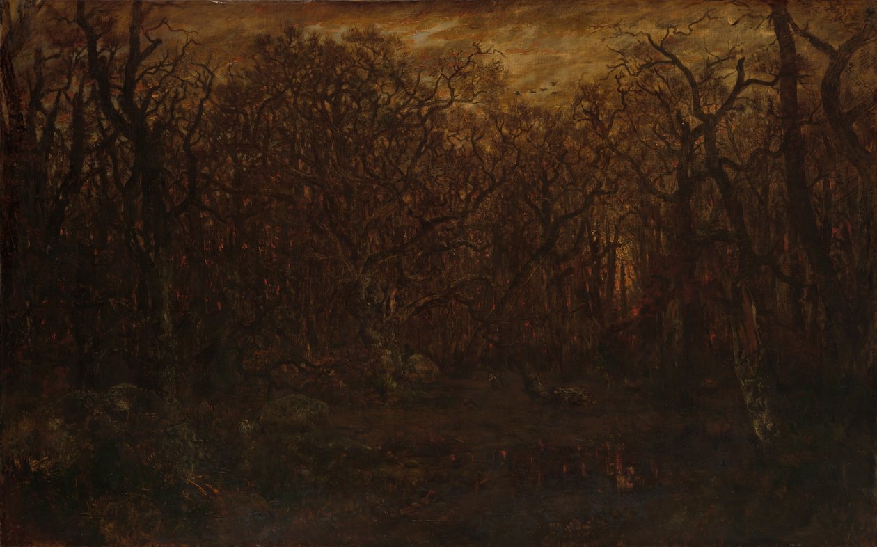 La forêt en hiver au coucher du soleil - Pierre Etienne Theodore Rousseau