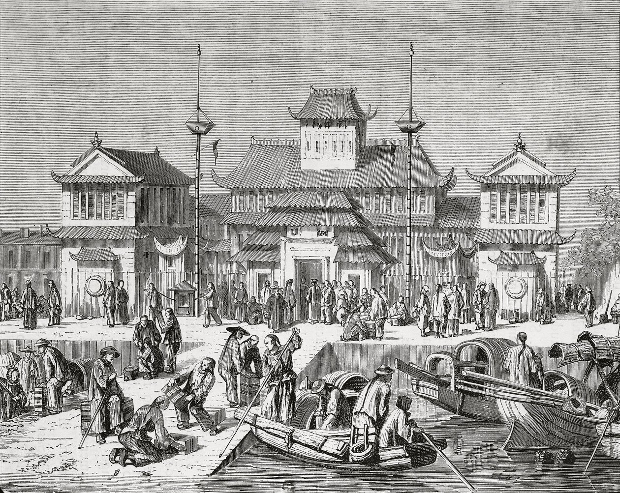 Chine, Shanghai, Maison des Douanes de Shanghai, gravure - Pierre Eugene Grandsire