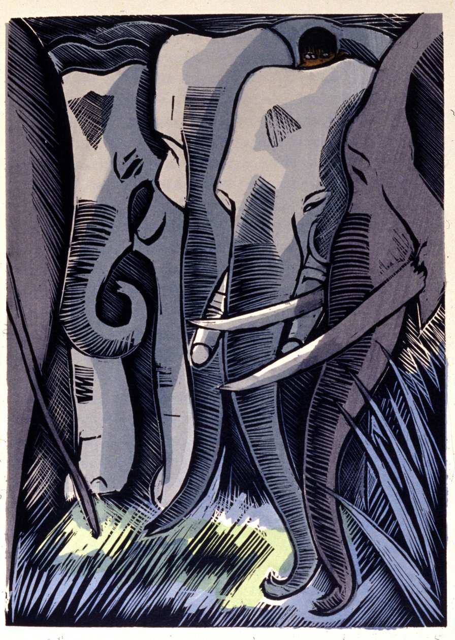 Mogli se cache sur le dos des éléphants. Rudyard Kipling "Le Livre de la Jungle" - Pierre Falke