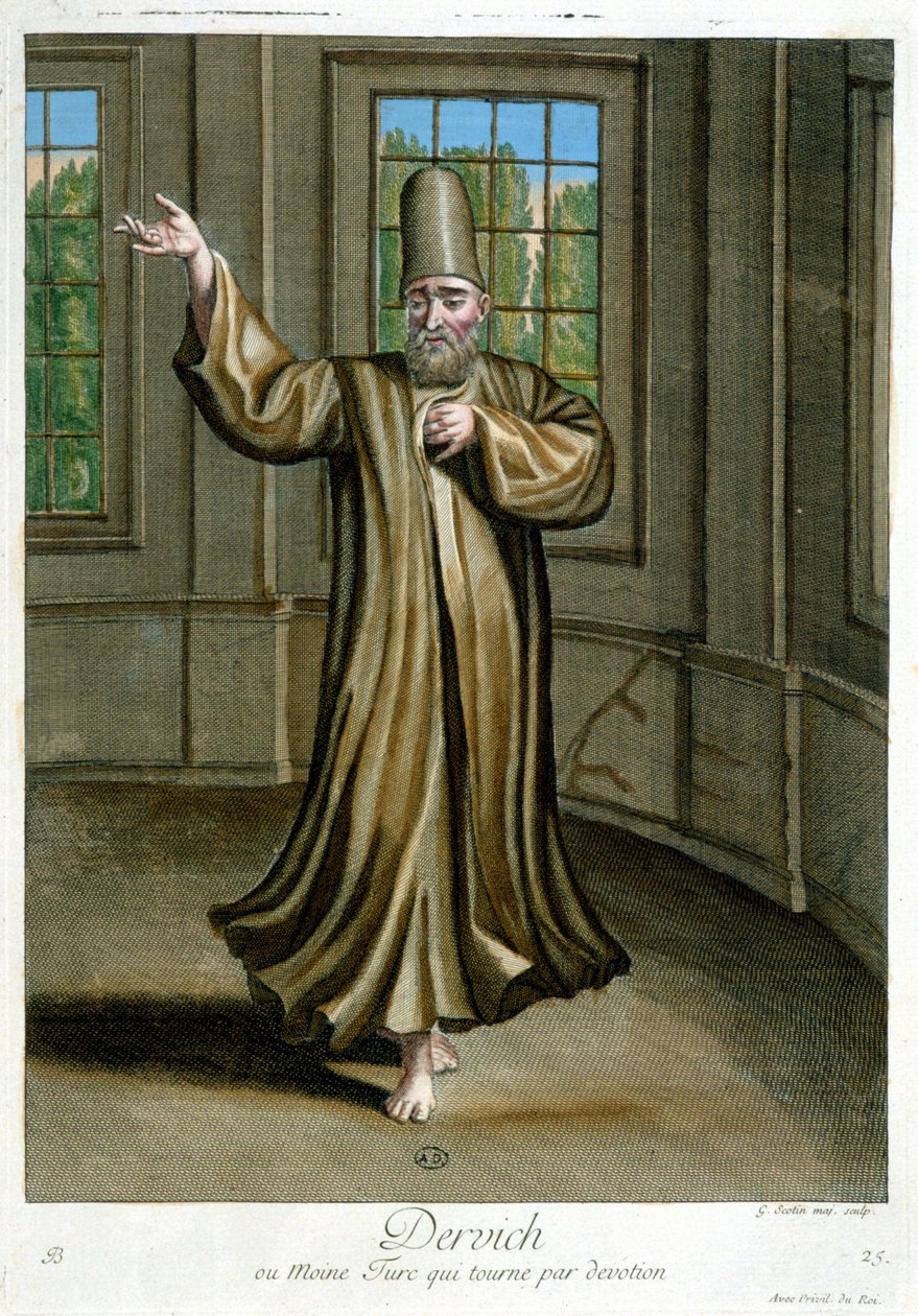 Derviche, ou moine turc qui danse par dévotion, Collection de 100 estampes représentant différentes nations du Levant en 1707 et 1708 par ordre de M. de Frriol, ambassadeur du roi à la Porte et mis à jour en 1712-13 par les soins de M. Le Hay, Basan graveu - Pierre François Basan