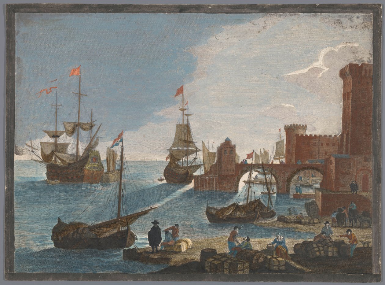 Vue sur un port maritime avec des navires et des bateaux sur l