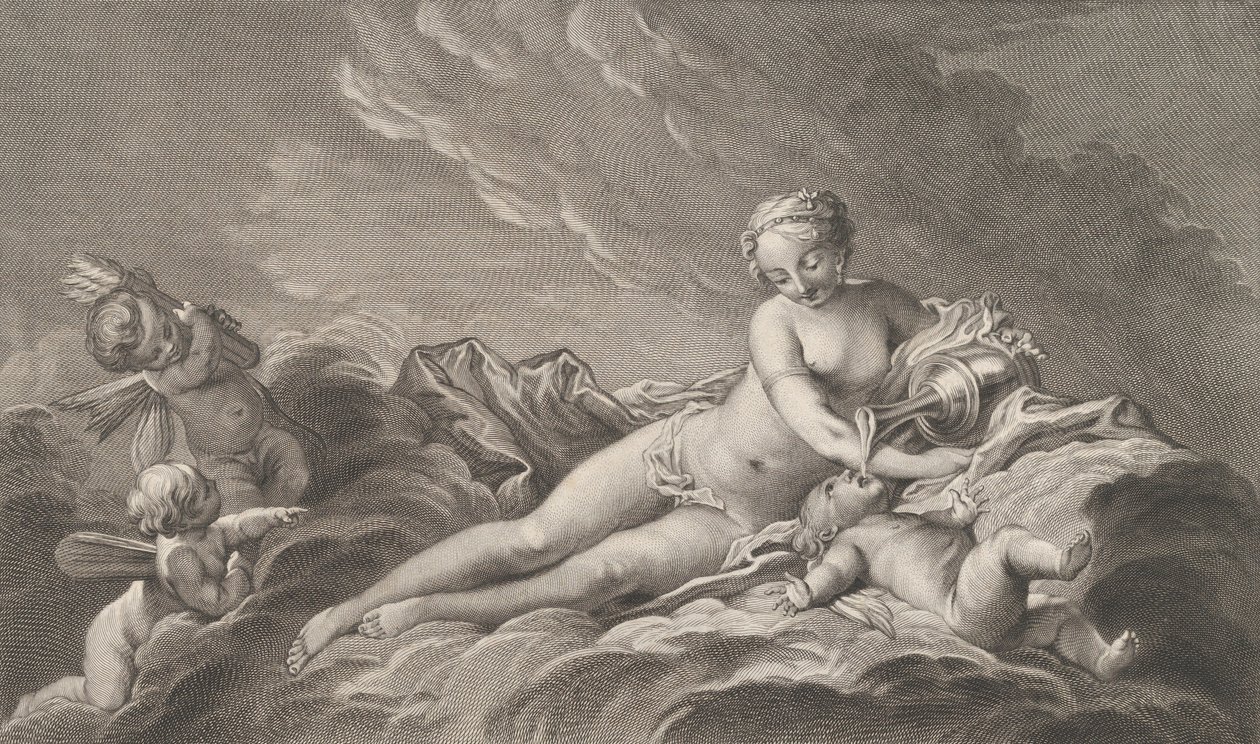Vénus donnant du nectar à Cupidon, 18ème siècle - Pierre François Basan