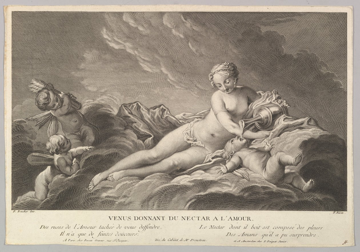 Vénus donnant du nectar à Cupidon, 18ème siècle - Pierre François Basan