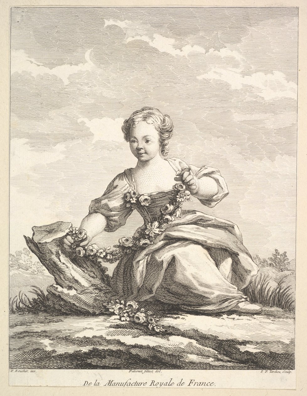 Petite fille tenant une guirlande de fleurs, de Deuxième Livre de Figures d