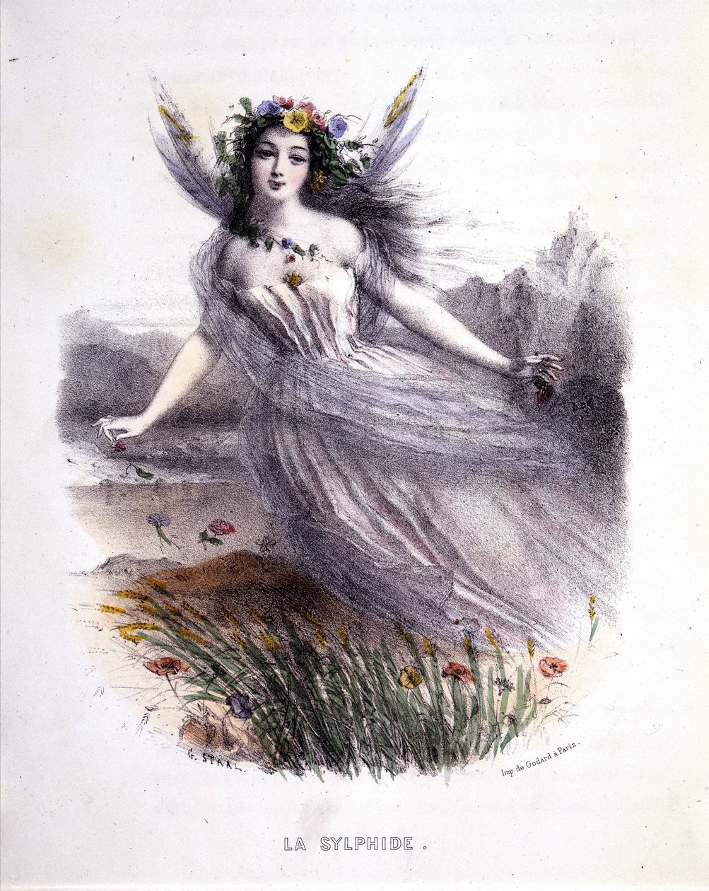 Fée : La sylphide - dans «Les femmes mythologiques», par Mery et Foelix, ill. par G. Staal, éd. par Gouet - Pierre Gustave Eugene Staal
