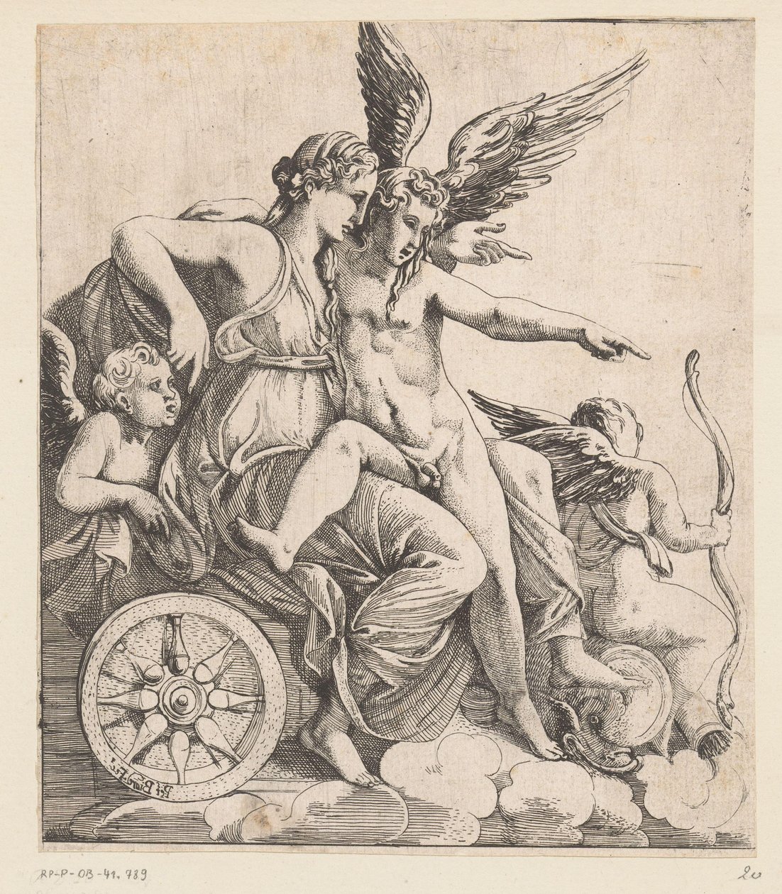 Vénus et Amour dans un char triomphal, entourés de putti - Pierre II Biard