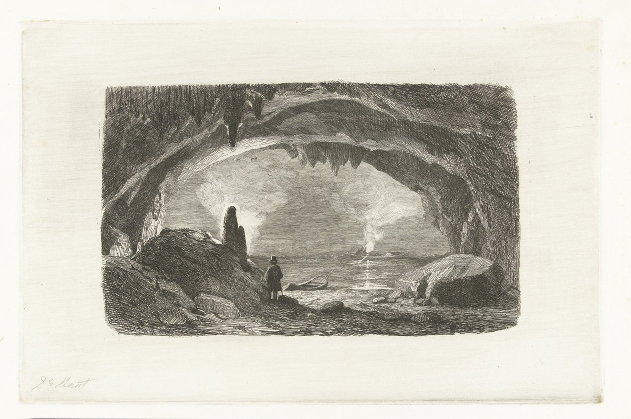 Homme avec barque dans les grottes de Han - Pierre Louis Dubourcq