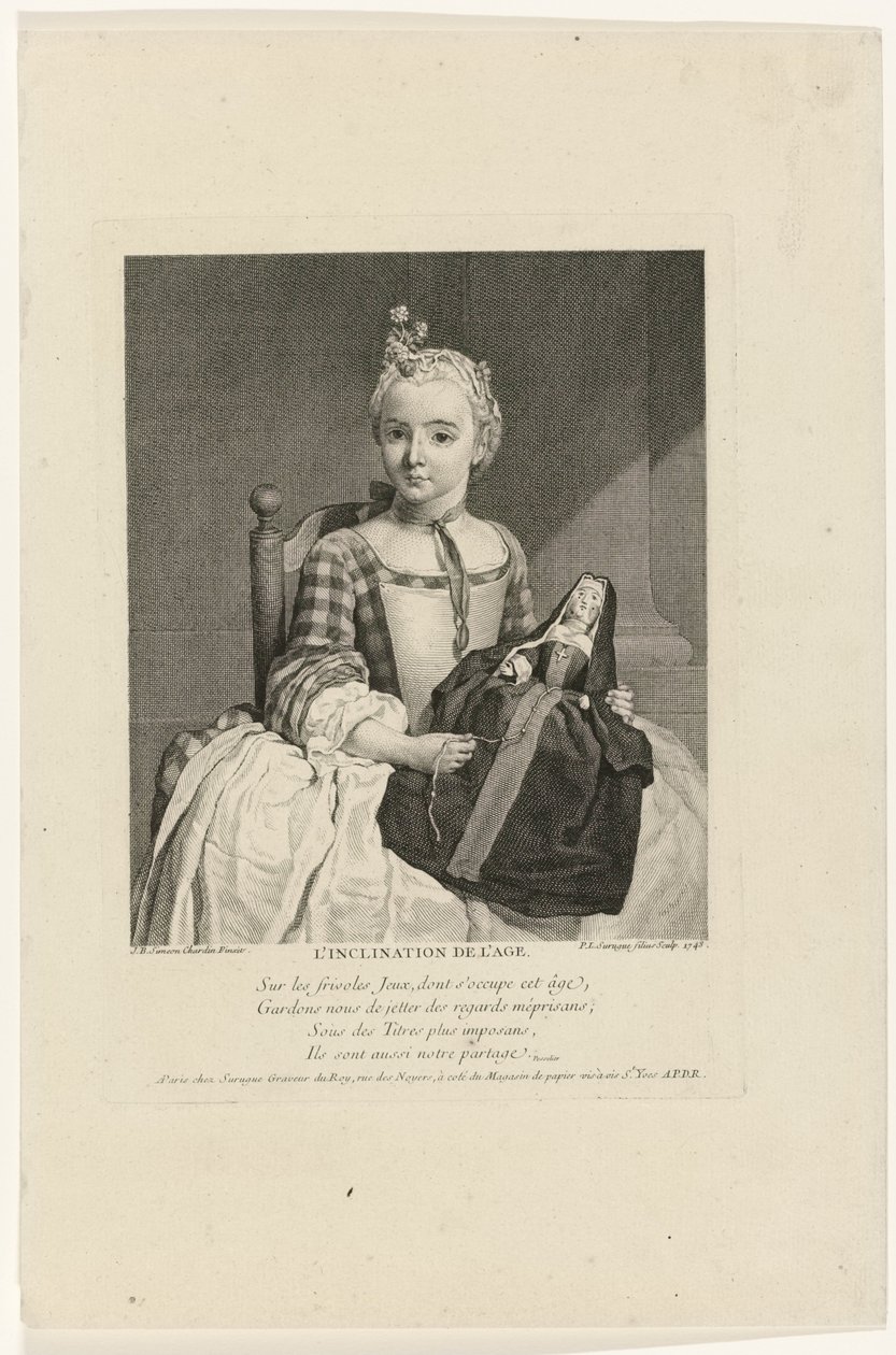 Fille avec poupée habillée en nonne - Pierre Louis Surugue
