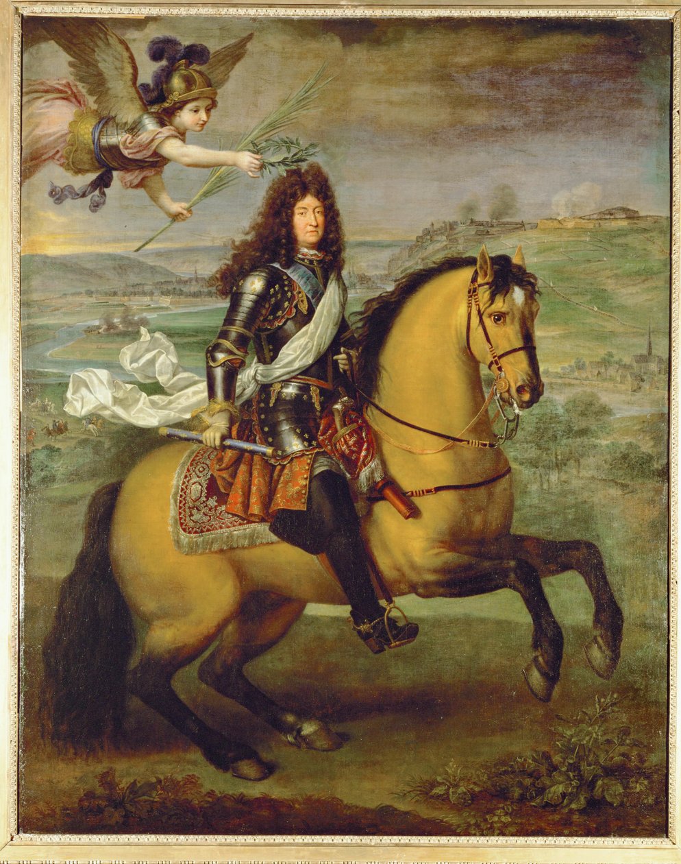 Louis XIV à cheval, couronné par la victoire ... (peinture sur toile) - Pierre Mignard