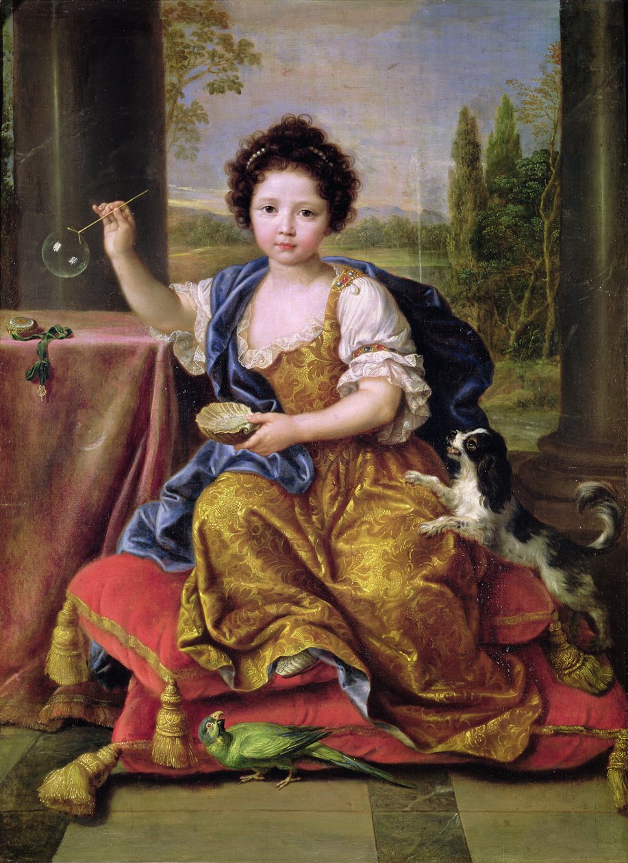 Marie-Anne de Bourbon (1666-1739) Mademoiselle de Blois, soufflant des bulles de savon - Pierre Mignard