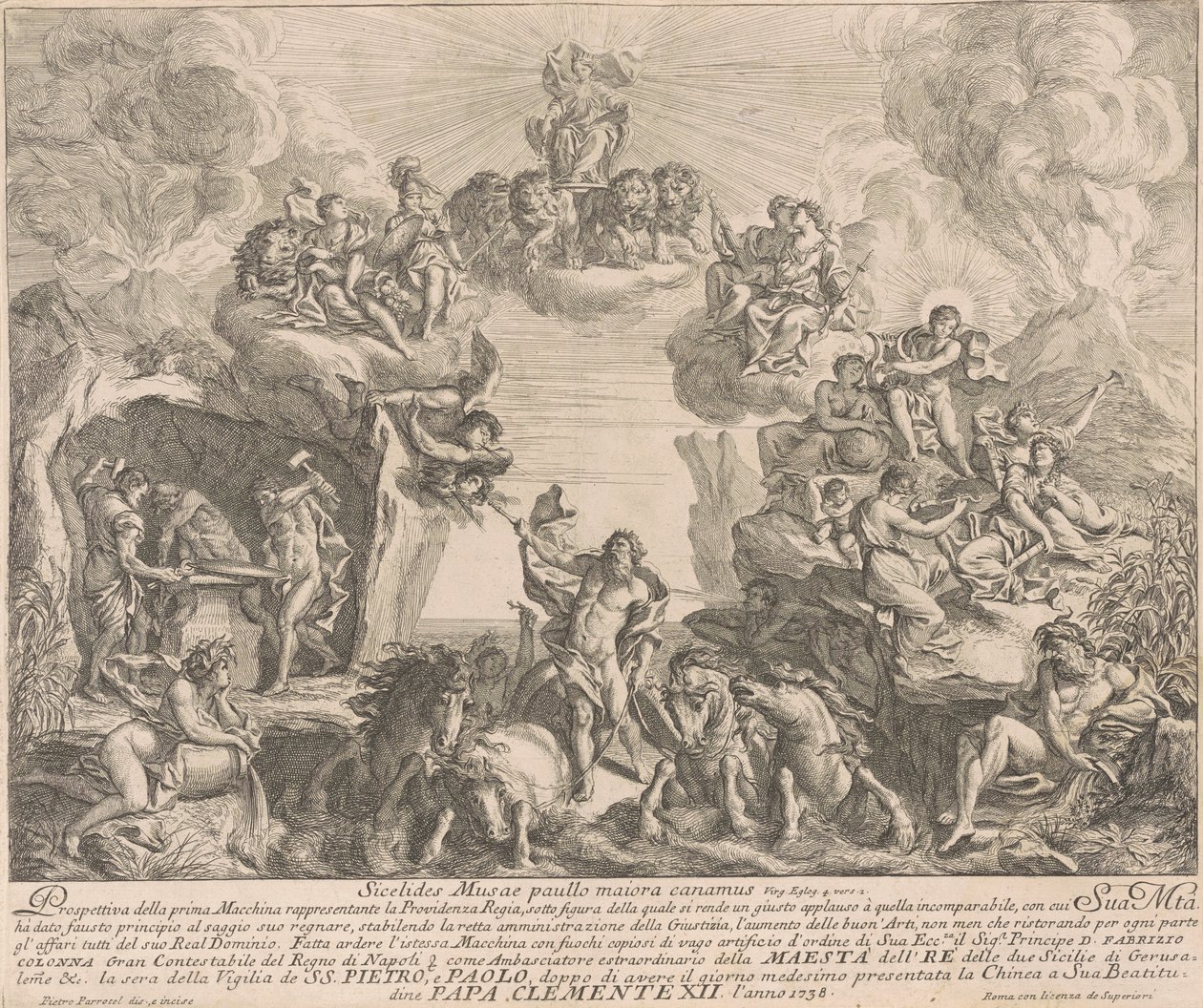 La Prima Macchina pour la Chinea de 1738 : Allégorie de la Providence Royale - Pierre Parrocel