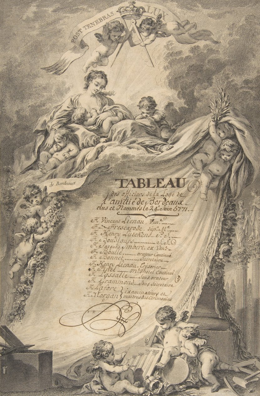 Diplôme pour les francs-maçons de Bordeaux, d