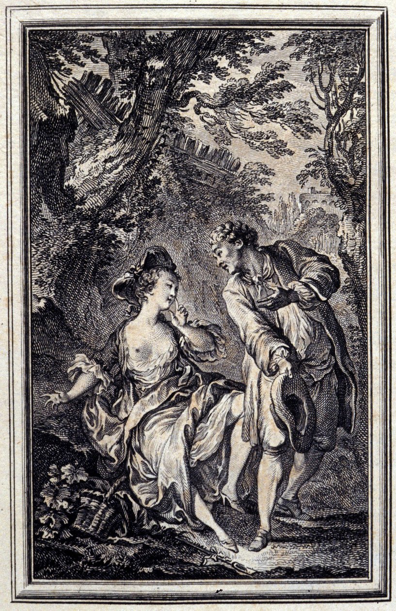 Promettre est une chose, et tenir en est une autre. Dans « Contes et nouvelles en vers » de Jean de La Fontaine, Amsterdam 1776. Illustré par P.P. Choffard. - Pierre Philippe Choffard