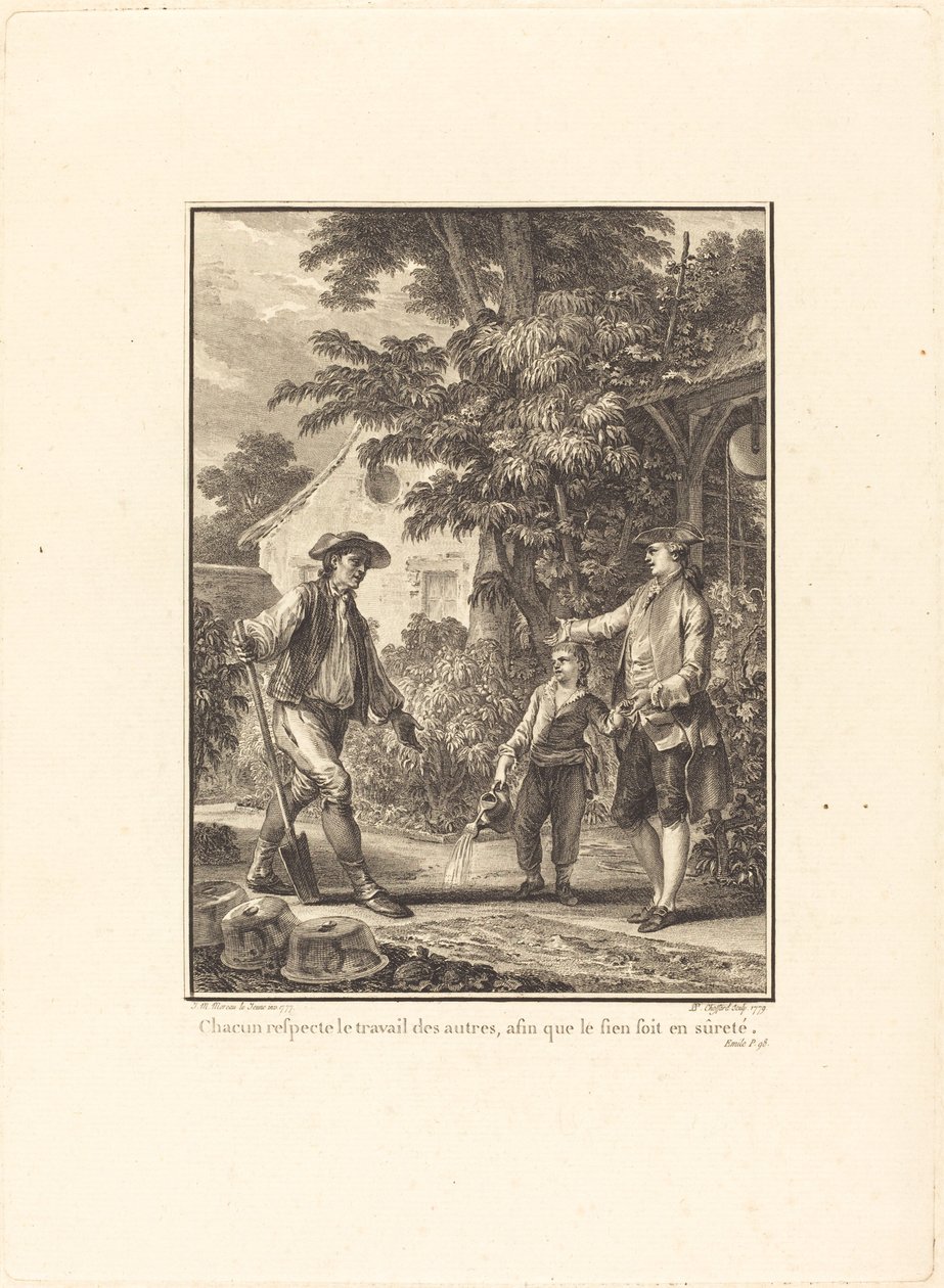 Chacun respecte le travail des autres, afin que le sien soit en sûreté - Pierre Philippe Choffard after Jean Michel Moreau