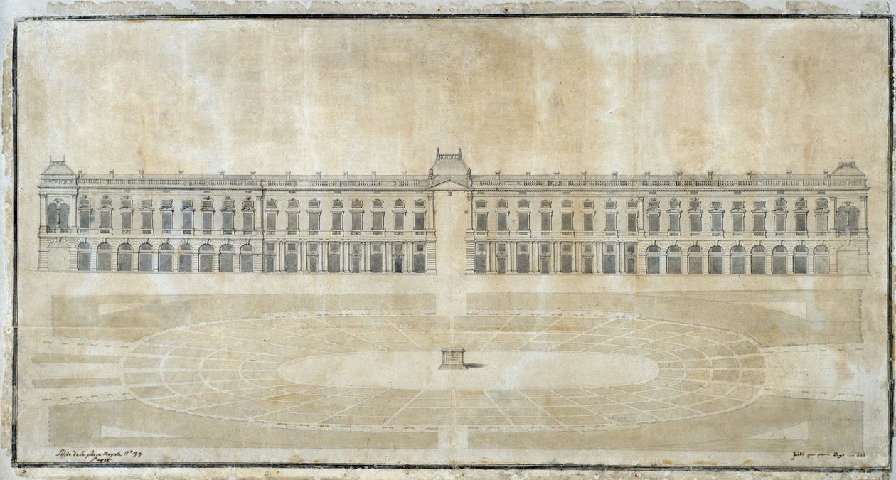 Architecture : "Projet de Place Royale pour Marseille, élévation intérieure" 1686 - Pierre Puget