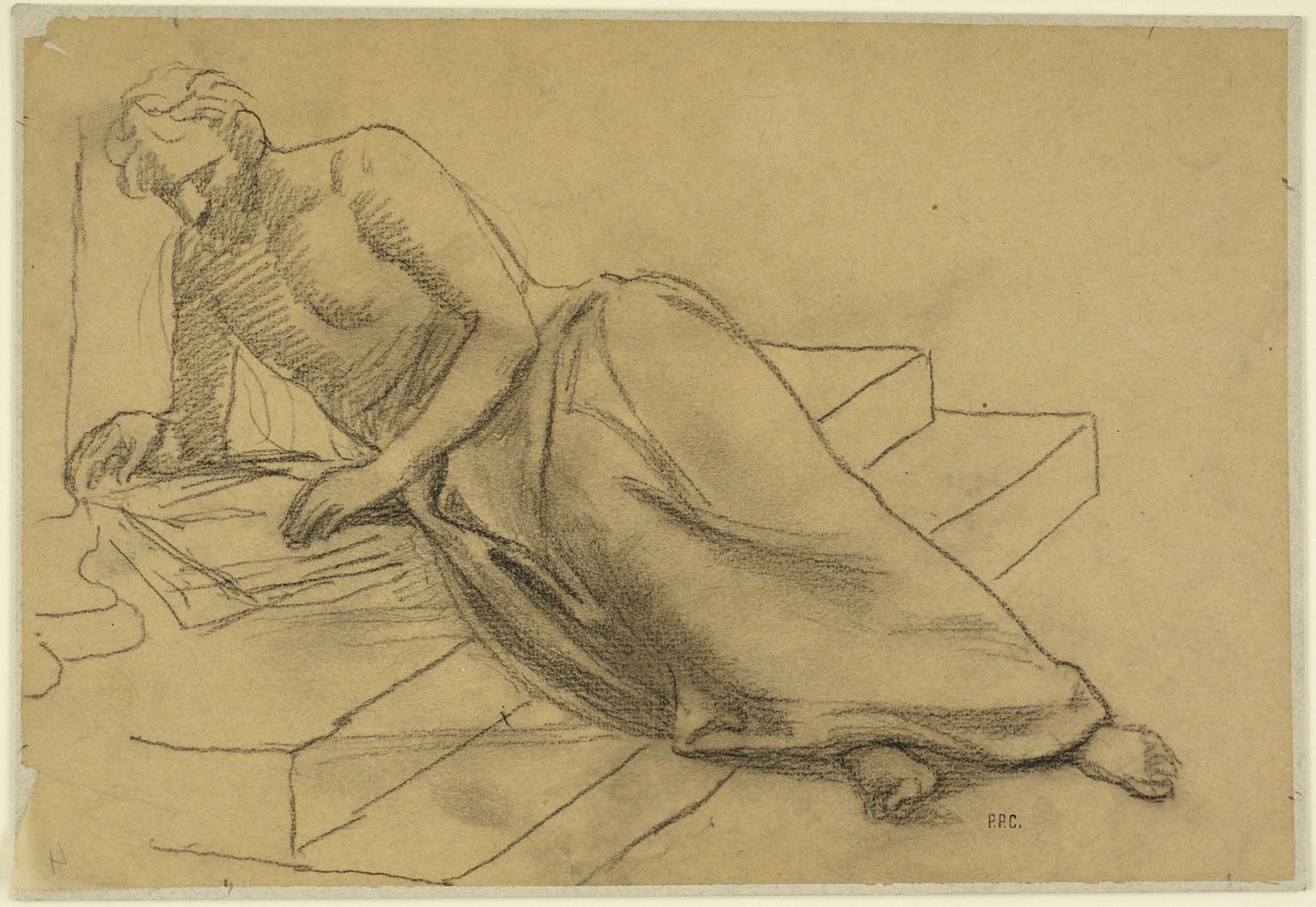 Homme allongé sur des marches, lisant, étude pour Un philosophe, pour la Boston Library - Pierre Puvis de Chavannes