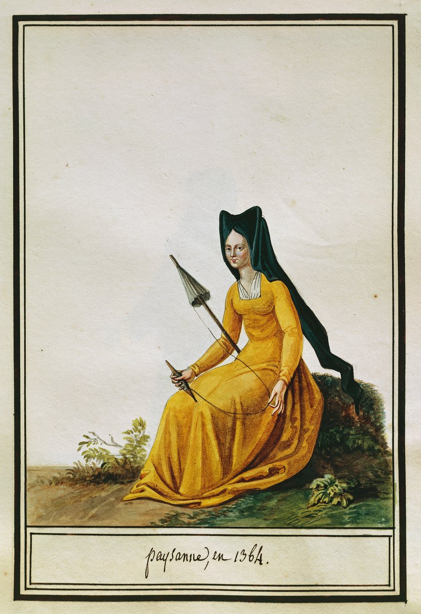Femme paysanne française filant - Pierre de La Mesangere