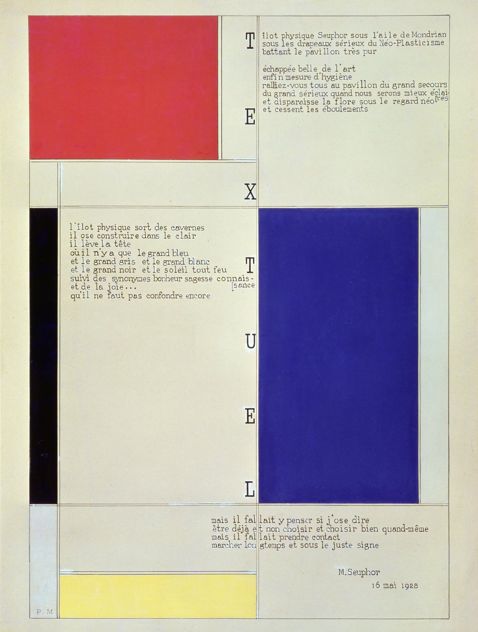 Tableau-Poème, avec texte de Michel Seuphor, 1928 - Piet Mondrian