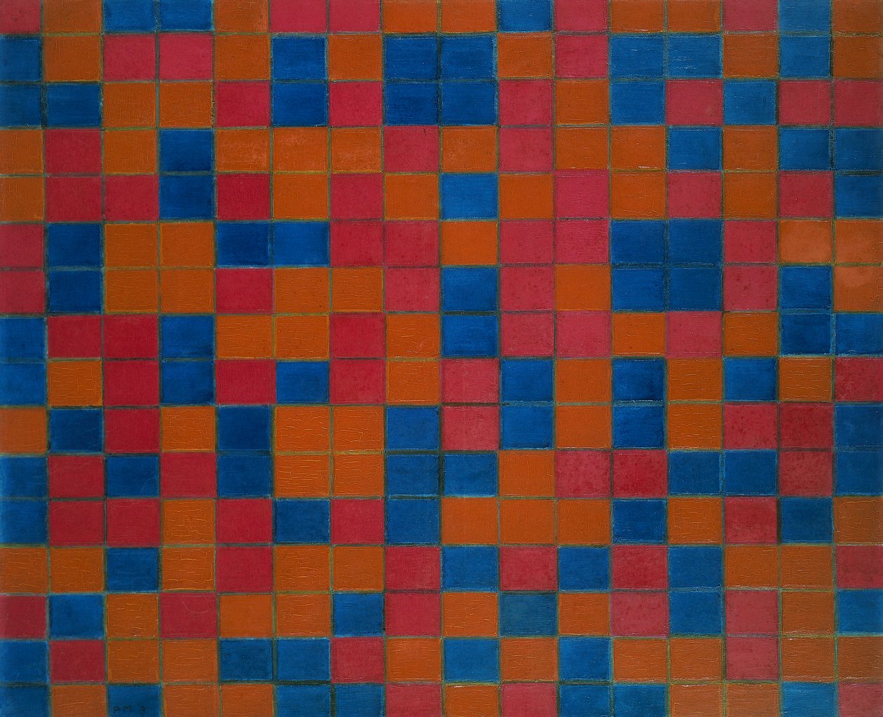 Composition en damier avec couleurs sombres - Piet Mondrian