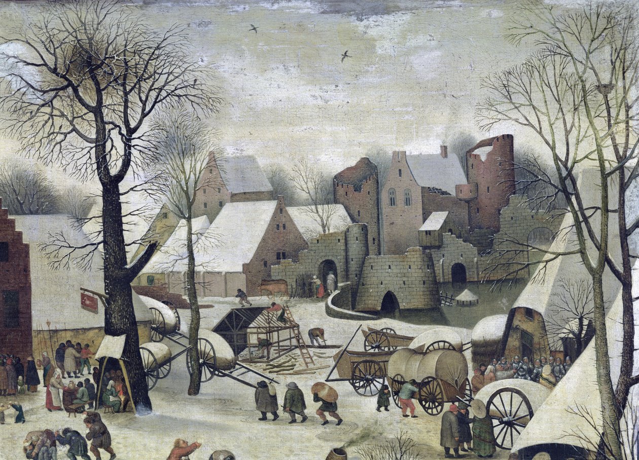 Le recensement à Bethléem, détail des maisons et des fortifications - Pieter Bruegel the Elder