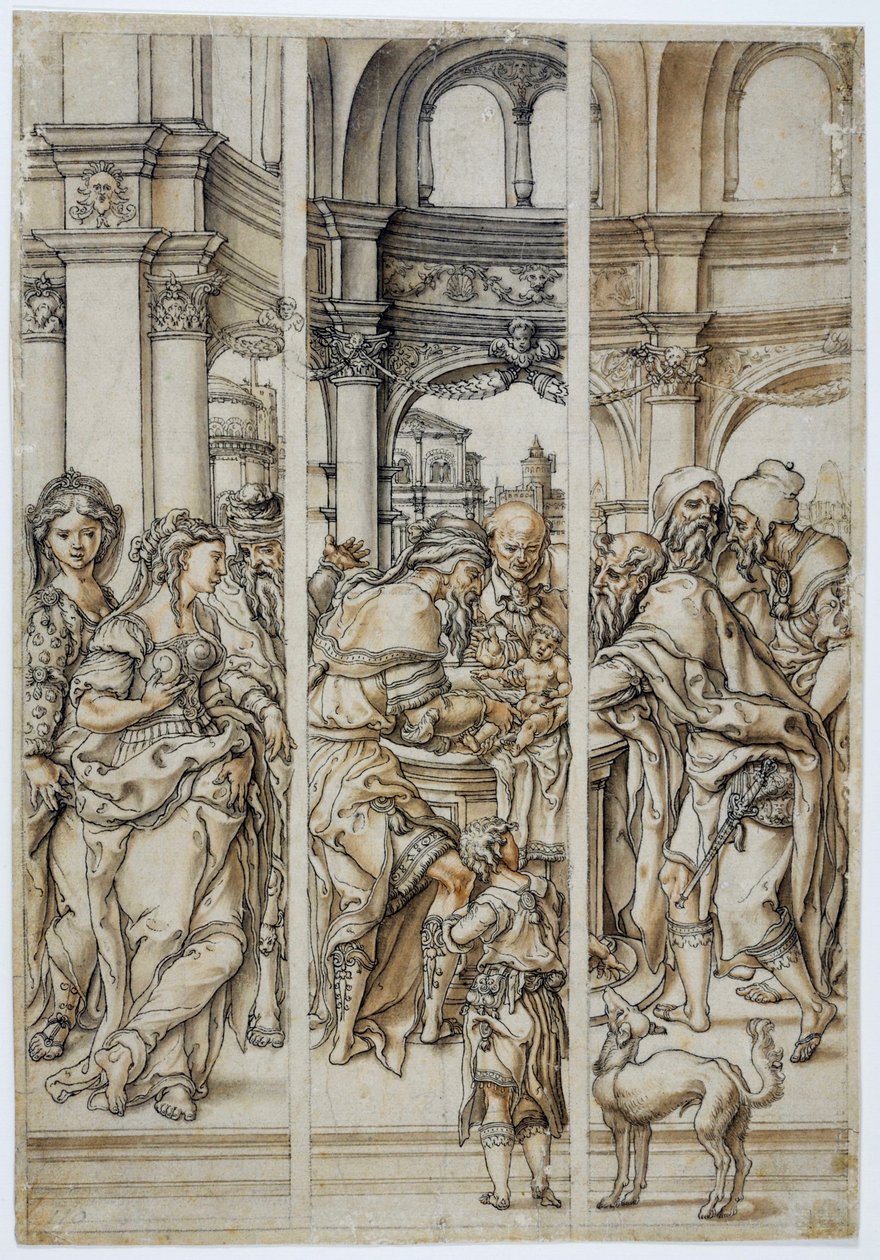 La circoncision du Christ, dessin pour un vitrail - Pieter Coecke van Aelst