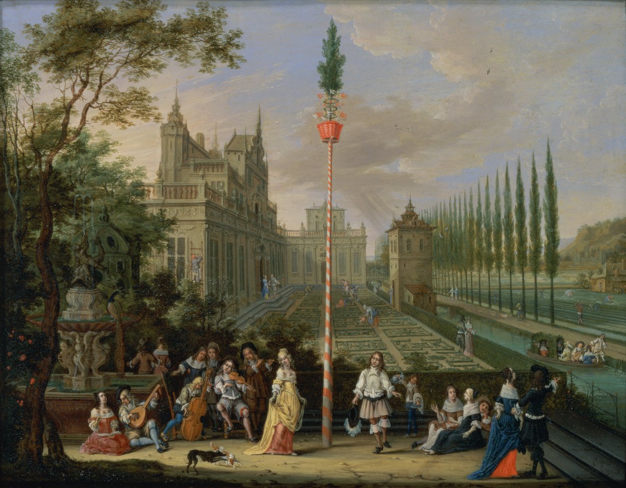 Figures élégantes jouant des instruments de musique autour d