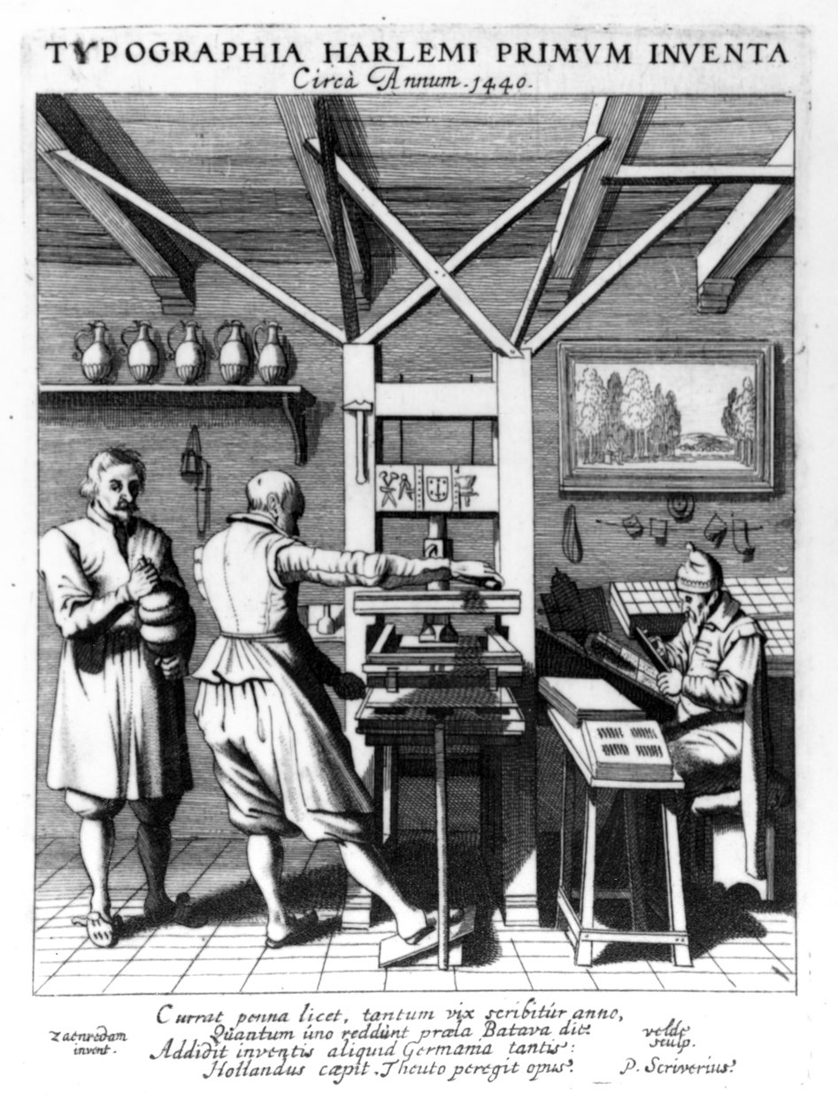 La reliure de Laurens Janszoon Koster, gravée par J. van der Velde, publiée dans 