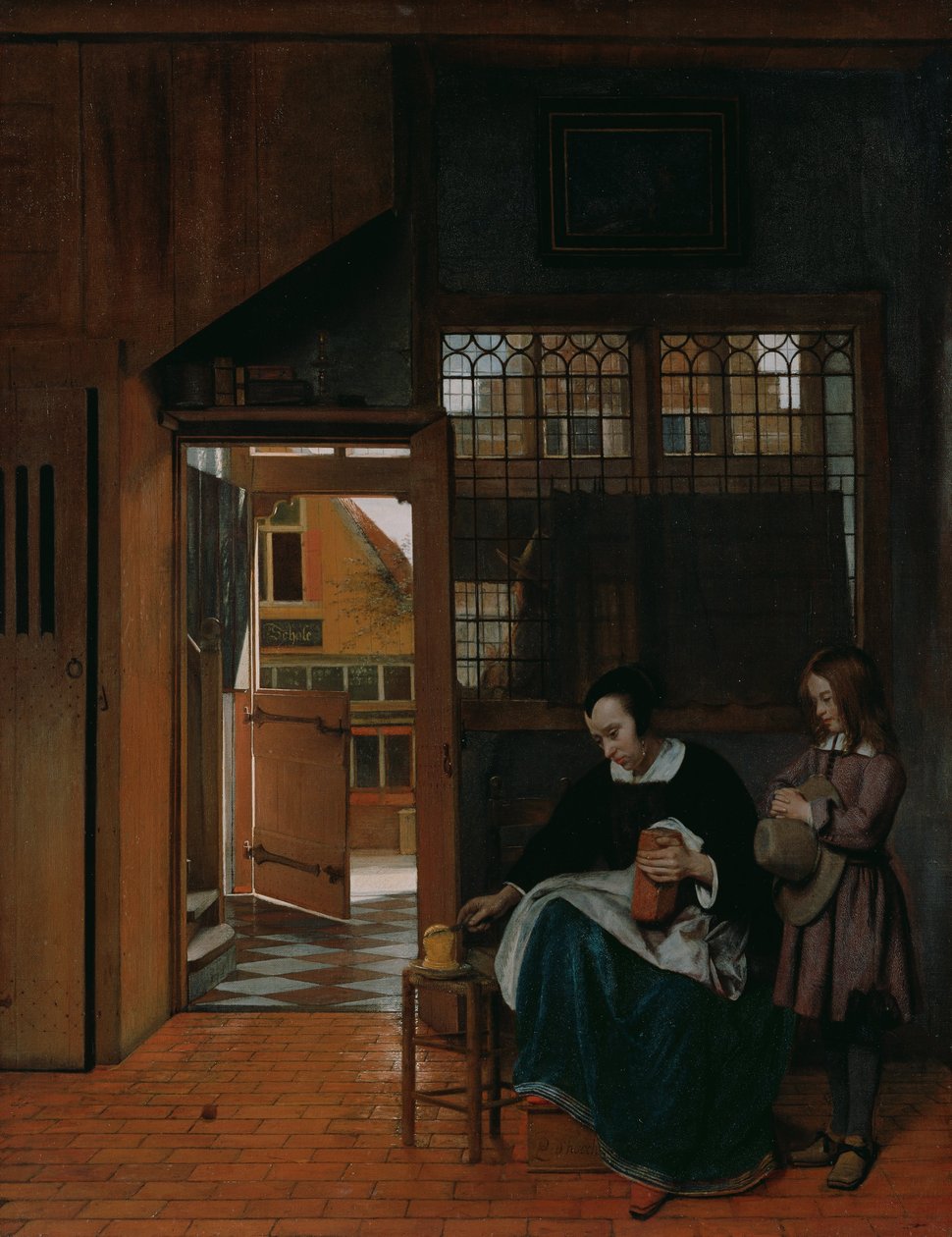 Une femme préparant du pain et du beurre pour un garçon - Pieter de Hooch