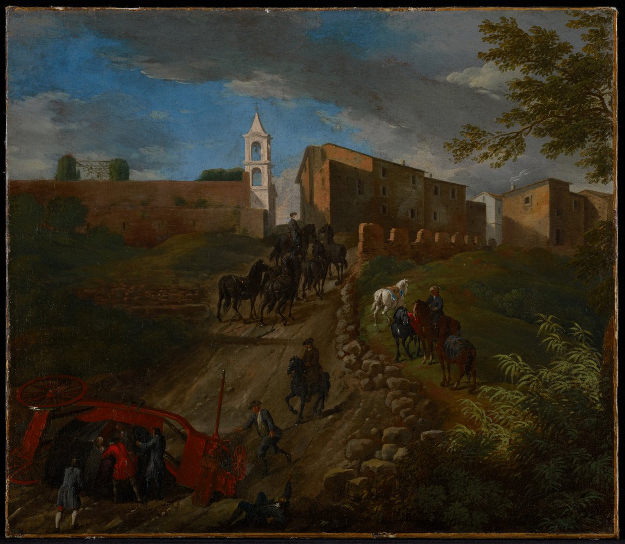 Coche et voyageurs à Madonna del Riposo près de Rome - Pieter van Bloemen