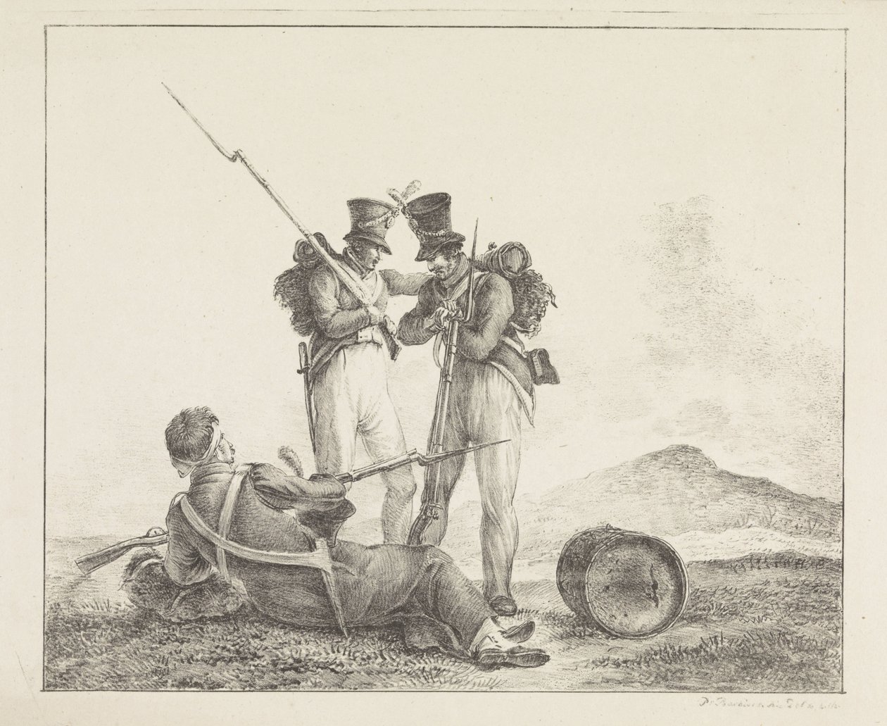 Trois soldats sur le champ de bataille - Pieter Bartholomeusz. Barbiers