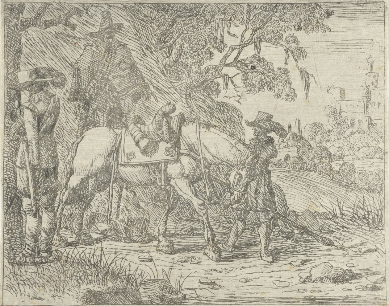 Cheval sellé avec des soldats - Pieter Bodding van Laer