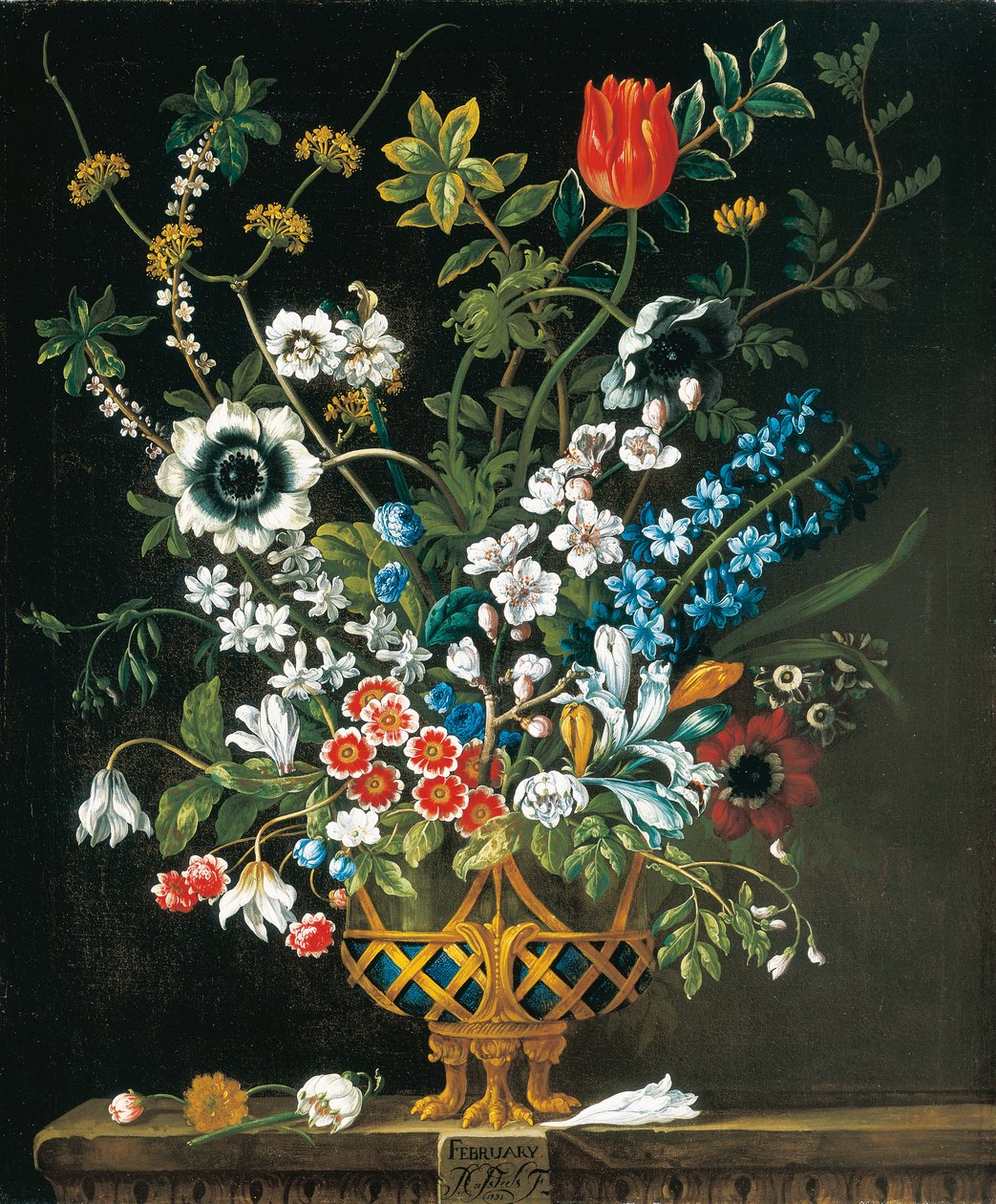 Février, des Douze Mois de Fleurs, un calendrier floral de natures mortes - Pieter Casteels