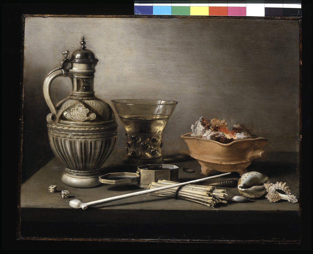 Nature morte avec une cruche en grès, Berkemeyer et ustensiles de fumeur - Pieter Claesz