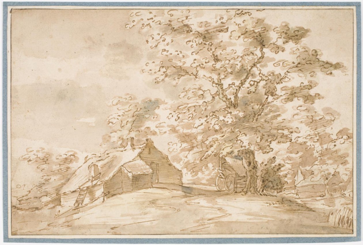 Paysage avec un grand chêne à côté de chaumières - Pieter Dircksz van Santvoort